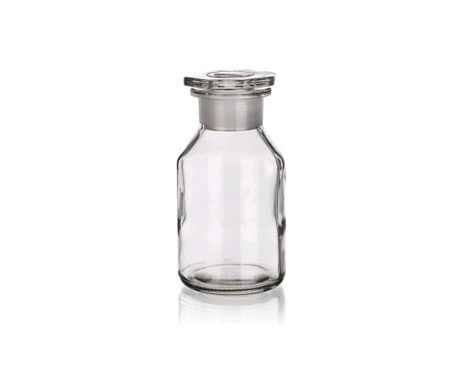 Склянка 100 мл БС Simax, круглая, широкая  шлифованная горловина, стеклянная шлифованная пробка, 48 шт./уп.