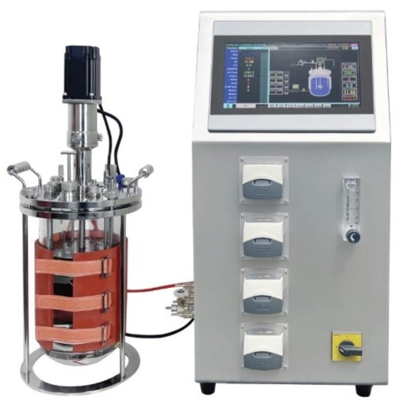 Биореактор бактериальный, стеклянный сосуд 5 л, нагрев термоманжетой, датчики рН и О₂, 1 MFC для воздуха, 4 насоса, YC-5JG, Yocell