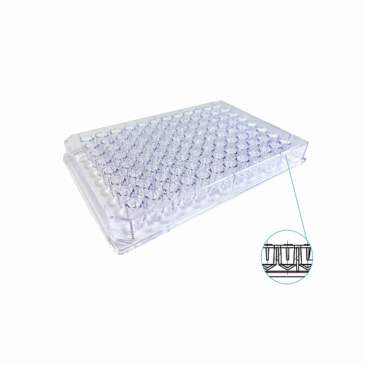 Планшеты 96 луночные для ИФА, V-образное дно, прозрачные, стерильные, без крышки