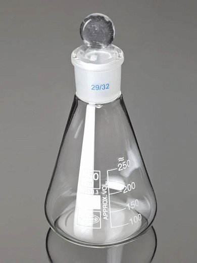 Колба Эрленмейера 50 мл, стекло, до 500 °С, шлиф 19/26, cтеклян. пробка, 2 шт./уп., Glassco, Индия