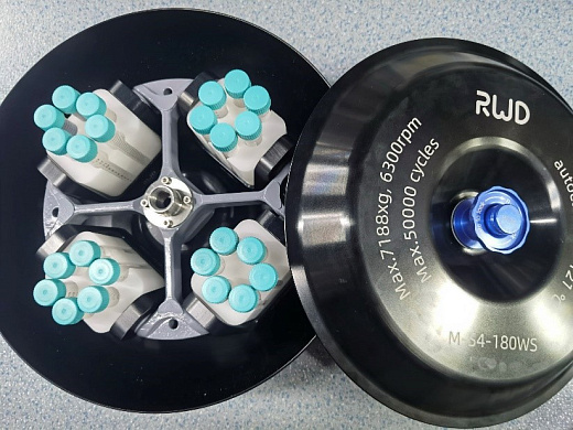 Ротор угловой, 6300 об/мин, 7188 g, 4×180 мл c адаптерами для пробирок 15 и 50 мл, к центрифуге M1416R, RWD Life Science, Китай