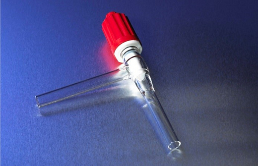 Кран химический, двухходовой, угол 90°, диаметр 0-10 мм, стекло, ПТФЭ