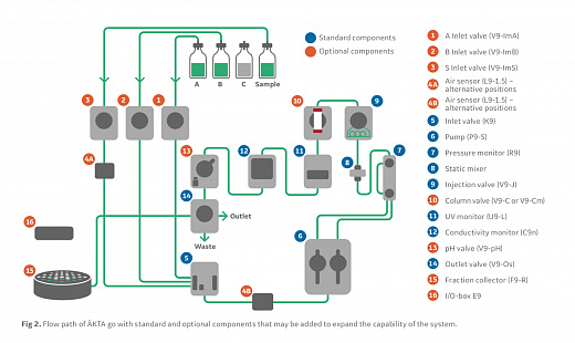 Хроматографическая система среднего давления, 50 бар, микропрепаративная очистки биомолекул, градиент на стороне низкого давления, AKTA go Фото 2