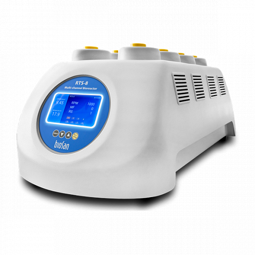 Биореактор бактериальный, пластиковая пробирка 50 мл, нагрев, охлаждение, перемешивание Reverse-Spin, оптическая плотность, 8 параллельных пробирок, RTS-8, Biosan