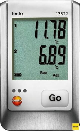 Логгер данных температуры с разъемами для внешних зондов Pt100, 2-канальный, testo 176 T2