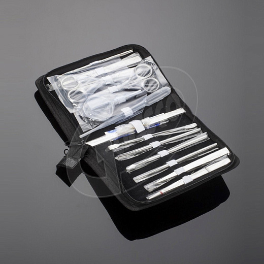 Набор для диссекции (набор секционный), 14 предметов, нержавеющая сталь, в футляре на молнии, Glassco