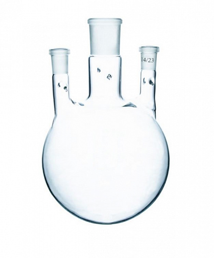 Колба трехгорлая, круглодонная, 4000 мл, с 3-мя вертикальными горловинами, 45/40 29/32 29/32, с зацепами, 1 шт., Россия
