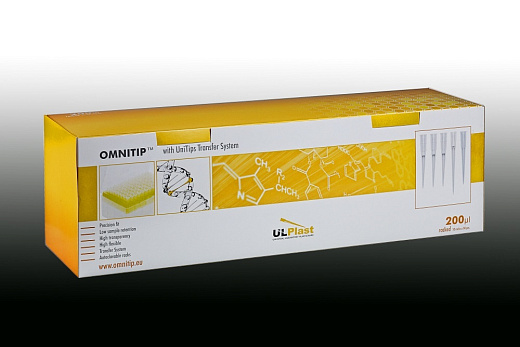 Наконечники до 200 мкл (от 1 мкл), длина 50 мм, бесцветные, Omnitip, 96 шт./штатив, 10 штат./уп.