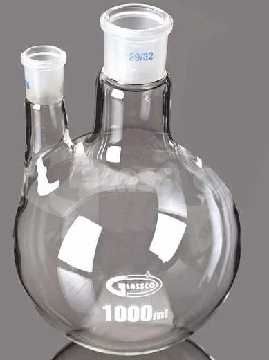 Колба двугорлая, параллельная, 100 мл, высота 105 мм, центральный шлиф 24/29, боковой шлиф 19/26