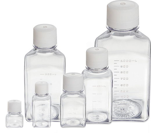 Бутыль 60 мл, ПЭТГ, d горла внутренний 18 мм, с завинчивающейся крышкой, прозрачная, стерильная, квадратная,  24 шт./уп., 96 шт./кор., Jet Biofil