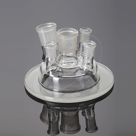 Крышка для реакционного сосуда на 4 порта, 19/26 шлиф центрального порта, Glassco