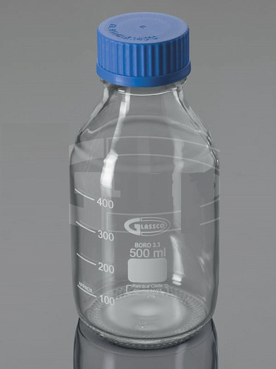 Бутыль 20000 мл, БС до 500 °С, GL45, с завинчивающейся ПП крышкой, круглая, светлое стекло, Glassco