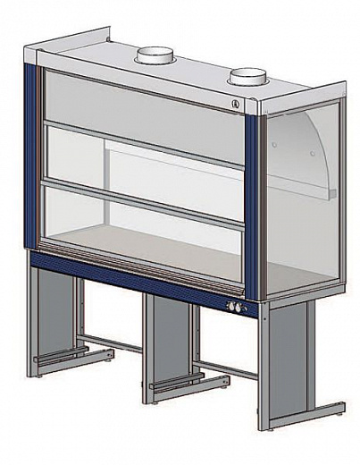 Шкаф вытяжной общего назначения, ширина 180 см, глубина 80 см, корпус – металл, столешница – керамогранит, 2 подъемных экрана