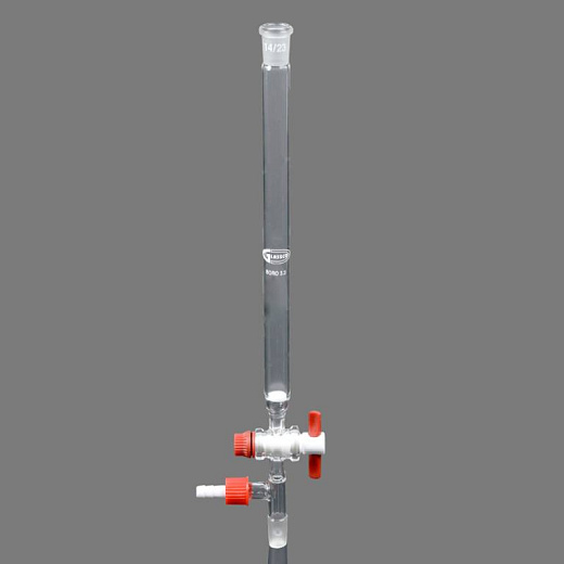 Колонка хроматографическая с краном с клапаном из ПТФЭ, 280 мл, с фильтром, боросиликатное стекло, со шлифом и конусом, с отводом на выходе, Glassco