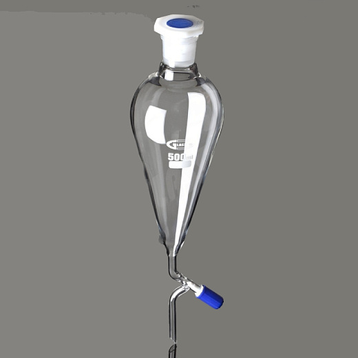 Воронка делительная, 50 мл, грушевидная, шлиф 19/26, с игольчатым клапаном, пробка ПП, 1 шт./уп., Glassco