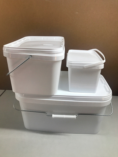 Ведро, 11 л, прямоугольное, крышка белая, металлическая ручка, белый полипропилен (вид сбоку), Россия