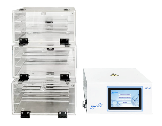 Прозрачные инкубаторы без температурного контроля можно поместить внутрь уже имеющегося инкубатора, и установить одну, две или три камеры с разными концентрациями кислорода.
